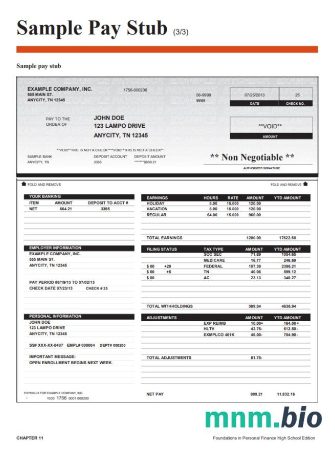 Fundacje w finansach osobistych Liceum pay stub Word and PDF template